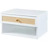 [en.casa] Wandregal Eiker mit Schublade 40x32x23 cm Weiß/Rattanoptik
