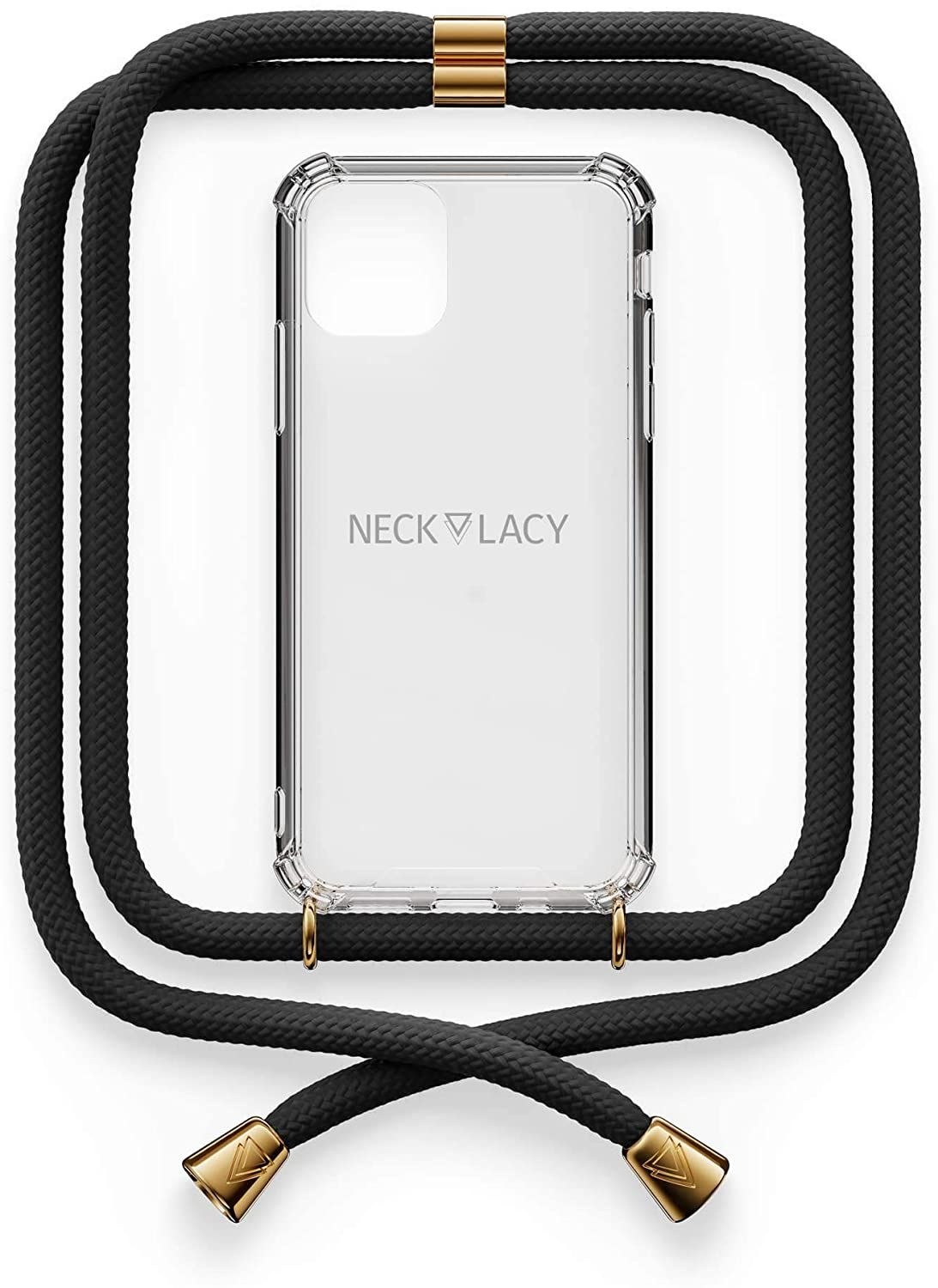 NECKLACY Handykette Handyhülle zum umhängen - für iPhone X/XS - Case / Handyhülle mit Band zum umhängen - Trageband Hals mit Kordel - Smartphone Necklace, Elegant Black