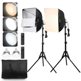 Vevor Softbox-Set, 400 x 400 mm, Profi Fotostudio Set mit 45 W LED-Birnen, 3000–6500 K einstellbare Farbtemperatur, Stativständer, Fernbedienung, Studioleuchten für Porträtaufnahmen, Live-Streaming