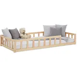 Homestyle4u Bodenbett Natur mit Rausfallschutz Lattenrost - Jugendzimmer, Kindermöbel, Kinderbetten, Kindereinzelbetten