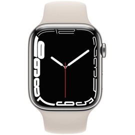 Apple Watch Series 7 GPS + Cellular 45 mm Edelstahlgehäuse silber, Sportarmband weiß