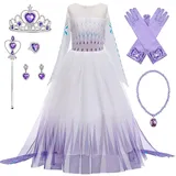 New front Mädchen Kleid Prinzessin Elsa Eiskönigin Lange Ärmel Kostüm Allerheiligen Weihnachten Abend Verkleidung Langes Kinder Diademe Zauberstab Violett 2-9 Jahre,Violett,130