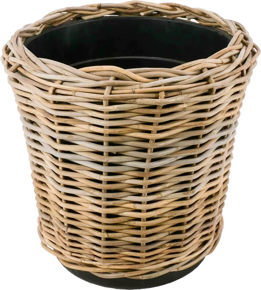 Korb Rattan D45H49cm Terassenkübel mit Einsatz  - grau
