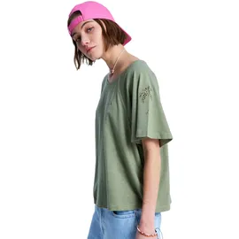 Roxy T-Shirt TIME FOR PALM TREE Kurzarm, mit Rundhalsausschnitt, aus Baumwolle und Polyester grün S (36)