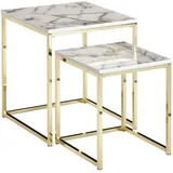 FineBuy Beistelltisch 2er Set Couchtisch Marmor Optik Wohnzimmertisch Eckig