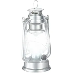 Relaxdays Sturmlaterne LED, retro Sturmlampe als Fensterdeko oder elektrische Gartenlaterne, batteriebetrieben, silber