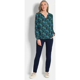 GOLDNER Florale Druckbluse mit V-Ausschnitt petrol 23