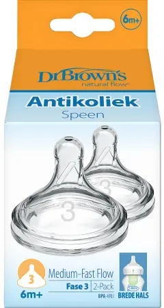 Dr Brown's Natural Flow Options+ Silikonsauger Stufe 3 Weiter Hals 2 Stück