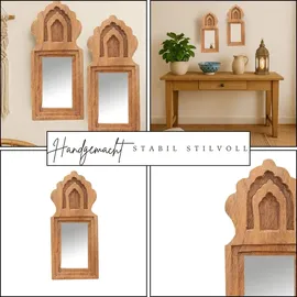 Marrakesch Orient & Mediterran Interior 2er Set Wandspiegel Mukana Natur H 22cm × B 10cm × T 3cm - Boho