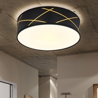 ETC Shop Deckenleuchte rund Stoff schwarz Stoffdeckenleuchte matt Deckenlampe