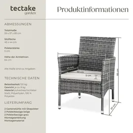 Tectake Rattansessel 57 x 59 x 85 cm 2 St. inkl. Sitzbezüge 4 St. grau/hellgrau