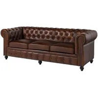 MASSIVMOEBEL24.DE Sofa 3-Sitzer Chesterfield Echtleder 218x82x76 braun Chesterfield #103
