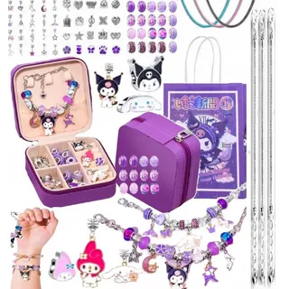 Festivalartikel Armband Set 72-tlg. KUROMI Schmuck-Set: Perlen, Charms, Metallarmbänder