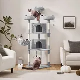 Yaheetech Kratzbaum 193 cm xxl deckenhoch Katzenkratzbaum Stabil Katzenbaum mit 8 Sisalstämme 2 Katzenhöhlen und 3 Aussichtplattformen, Dunkelgrau