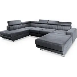 masseno Eckcouch Polyester mit Schlaffunktion U-Form 2-Sitzer Grau