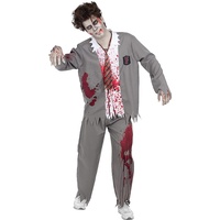Funidelia | Zombie-Student Kostüm für Herren Untoter, Halloween, Horror - Kostüm für Erwachsene & Verkleidung für Partys, Karneval & Halloween - Größe XXL - Grau/Silber