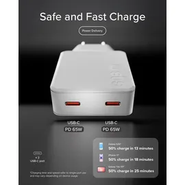 SBS GaN ultraflaches 67-Watt-Ladegerät mit zwei USB-C Power Delivery-Anschlüssen, europäischer Stecker - Weiß
