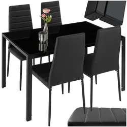 tectake® Esszimmergruppe, 5-teilig, gepolstert mit Kunstlederbezug, bodenschonende Kunststoffkappen