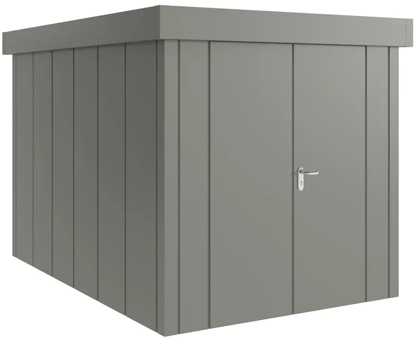 Hörmann Metall-Gerätehaus Juno JFD mit Flachdach B 214 x T 310 cm (JFD 7) Motiv Design (mit breiten Lamellen) Doppeltür Graualuminium (RAL 9007)