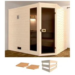 Sauna WEKA "Valida Eck 3", beige (natur), ohne Ofen, (ohne Ofen), Saunen, ohne Ofen