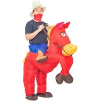 JYZCOS Aufblasbares Cowboy-Kostüm für Erwachsene, Western Pferd Reiter Kostüm (Rot)