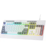 Redragon K525 RGB-beleuchtete kabelgebundene Membran-Gaming-Tastatur mit Multimedia-Tasten, linearem Schalter mit mechanischem Gefühl, 4 zusätzlichen Makrotasten, Mediensteuerung und Handballenauflage