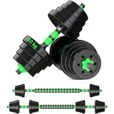 Reformor Kurzhanteln Verstellbar - 30 kg Hantel Set, Dumbbell Set mit Schraubverschlüssen, Langhantel & Gewichten, Multifunktionell Hanteln set, Grün