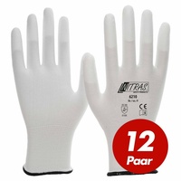 Nitras Nitril-Handschuhe NITRAS Nylon-Handschuhe 6210, mit PU-Fingerkuppenbeschichtung, 12 Paar (Spar-Set) weiß 7