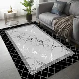 SMXVRC Marmor Geometrie Teppich für Esszimmer, 180x230cm, Modern Schwarz Grau Silber Textur Bodenmatte, Gummierte Rückseite Maschinenwaschbar Fusselfrei Dünn Kurzflor-Teppich für Eingang Sofa