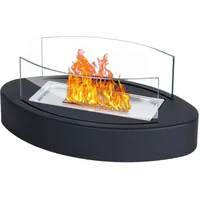 Todeco - Tischkamin, Tischfeuer für Indoor und Outdoor, Bioethanol Tischkamin, Bioethanol Kamin, Balkon Deko, Gebogen Schwarz