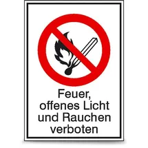 SafetyMarking® Verbotsschild Feuer, offenes Licht und Rauchen verboten 13,1 x 18,5 cm