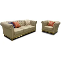 JVmoebel Polstergarnitur Beige Chesterfield Polstermöbel mit Lederfaserstoff und Knopfdesign, (2-tlg., 3+1 Sitzer), Made in Europa beige