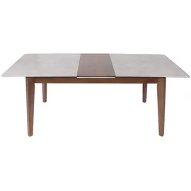 Mendler Esszimmertisch HWC-M57, Esstisch, Massiv-Holz Laminat Melamin 160-200x90cm, ausziehbar Beton-Optik, braune Beine