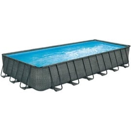 PolyGroup Summer Waves Premium Frame Pool Rattanoptik, PVC/Stahl, 732x366x132, jede Menge Zubehör Inklusive, rechteckig