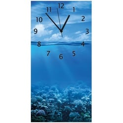 Wallario Wanduhr Unterwasserwelt Meer (Glasuhr) schwarz 30 cm x 60 cm