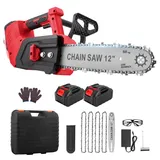 Akku Kettensäge, 12 Zoll Elektro Kettensäge mit zwei 2x4.0Ah-Akkus, bürstenloser 1200W Motor aus reinem Kupfer, Sicherheitsverriegelung zum Holzschneiden und Trimmen