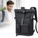 NULSTA Rolltop Rucksack , 26L Rucksack Wasserdicht, Rucksack Groß Tagesrucksäcke mit Laptopfach 15.6 Zoll,Fahrradrucksack Reiserucksack für Busi... - Schwarz