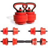 CCLIFE Eisen Hanteln Set Multifunktional verstellbar mit Verbindungsstahlrohr Kettlebell-Griff Kurzhanteln Langhanteln Hantelset professionell Dumbbell Gewichten