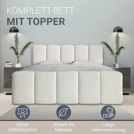 Juskys Boxspringbett Manitoba - Bouclé-Stoff - Creme