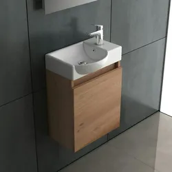 Alpenberger Gäste-WC Waschplatz Waschbecken mit Unterschrank | Badmöbel Set Badschrank vormontiert mit SoftClose-Funktion | Keramik Waschtisch Bamboo