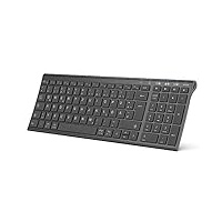 iClever BK10 Bluetooth Tastatur, kabellose wiederaufladbare Tastatur mit 3 Bluetooth Kanälen, Stabile Verbindung, Ultraslim Ergonomisches Design, Funk Tastatur für iOS, Android, Windows, Schwarz