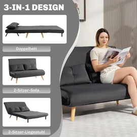 Homcom Schlafsofa 3 in 1 2 Sitzer mit Schlaffunktion, Samtoptik, - Dunkelgrau