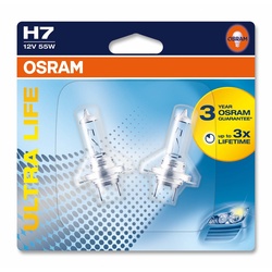 OSRAM H7 Ultra Life 55W (2 Stk.) Glühlampe, Fernscheinwerfer,Glühlampe, Hauptscheinwerfer,Glühlampe, Nebelscheinwerfer,Glühlampe, Abbiegescheinwerfer,