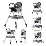 MoLi PU-Leder Hochstuhl Baby mit Schaukelfunktion, Hochstuhl mit Rädern, Verstellbarer und Leicht Zusammenklappbarer Kinderhochstuhl, Hochstühle mit Doppeltablett (560 Grey)