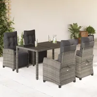 Verderoom Rattan Gartenmöbel Set 4 Personen, Verstellbar Garten Essgruppe, Rattan Sitzgruppe, Sitzgruppe Outdoor, mit Kissen Grau 5-TLG