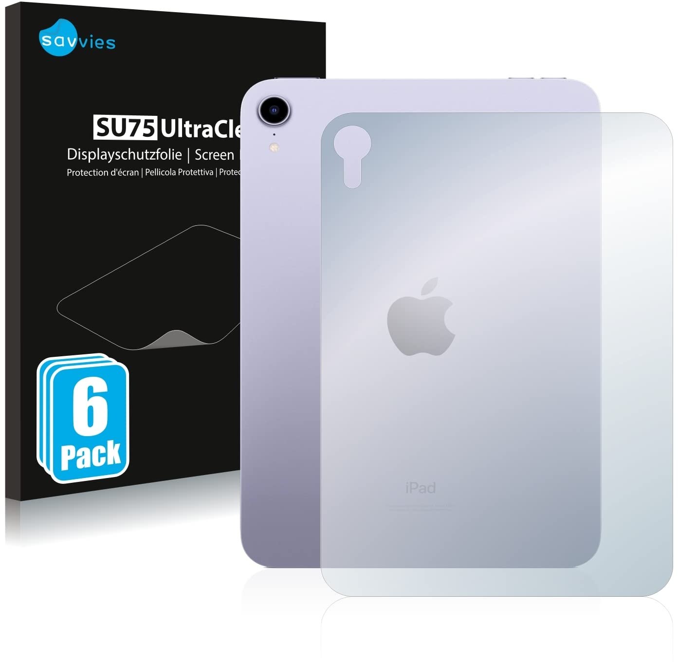 Savvies 6 Stück Schutzfolie für Apple iPad Mini 6 WiFi Cellular 2021 (Rückseite, 6 Gen.) Displayschutz-Folie Ultra-Transparent