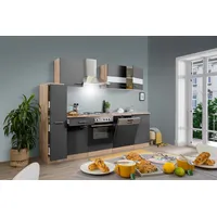 Respekta Küchenzeile Merle 250 cm E-Geräte 250 cm Edelstahlkochmulde grau/eiche sonoma nachbildung