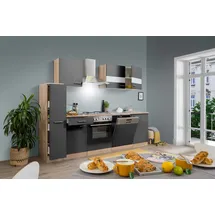Respekta Küchenzeile Merle 250 cm E-Geräte 250 cm Edelstahlkochmulde grau/eiche sonoma nachbildung
