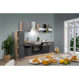 Respekta Küchenzeile Merle 250 cm E-Geräte 250 cm Edelstahlkochmulde grau/eiche sonoma nachbildung