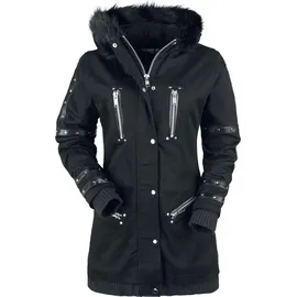 Gothicana by EMP Damen schwarze Winterjacke mit Kunstfellkragen und dekorativen Nieten 5XL - 5XL